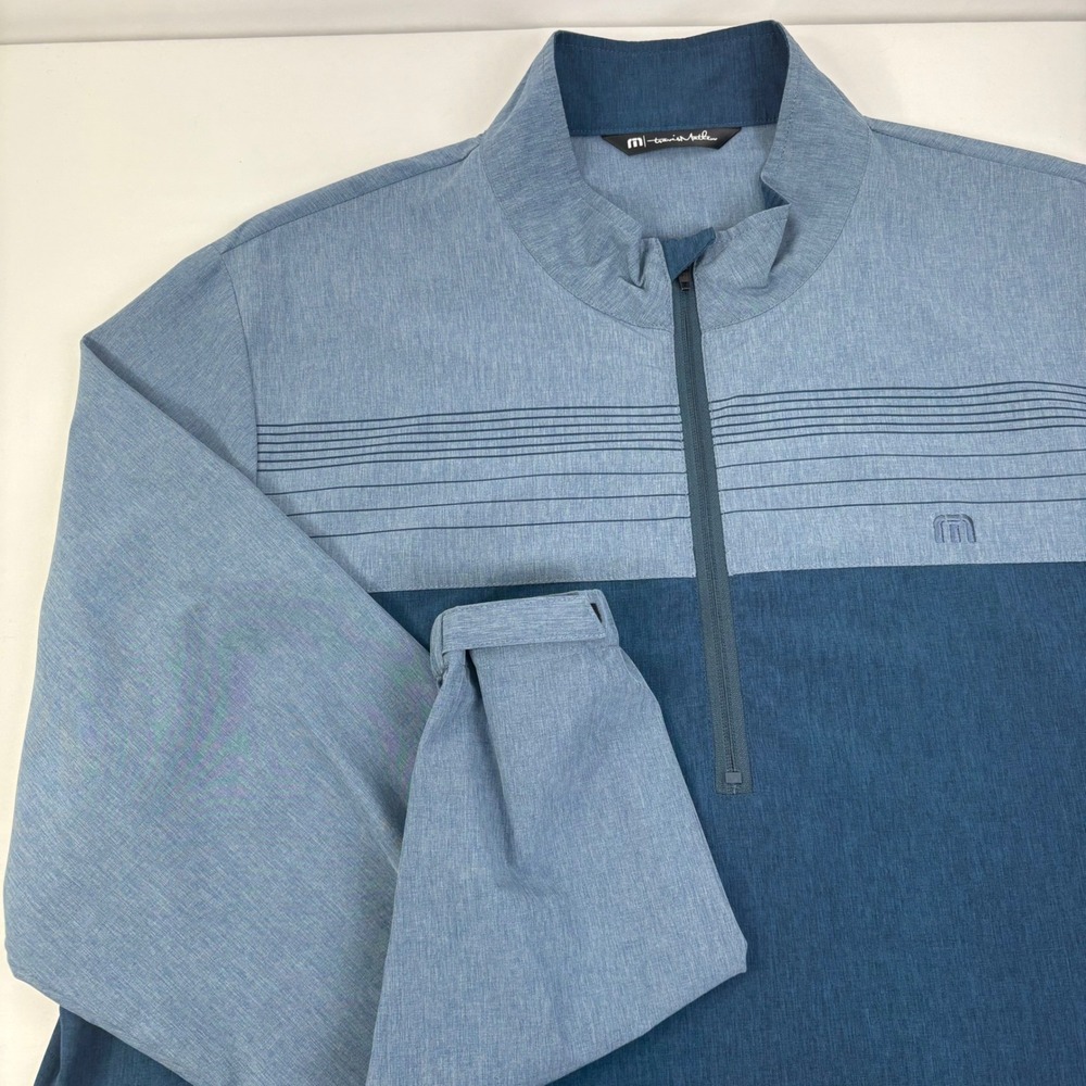TravisMathew Splash Of Color Blue Colorblock 1/4 Zip Golf Pullover Jacket XXL